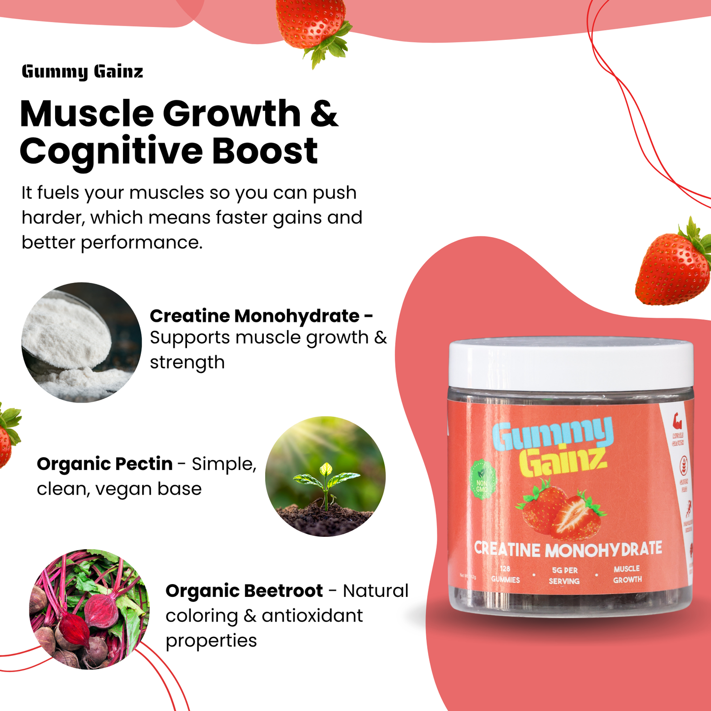 Gummy Gainz Strawberry Creatine Gummies