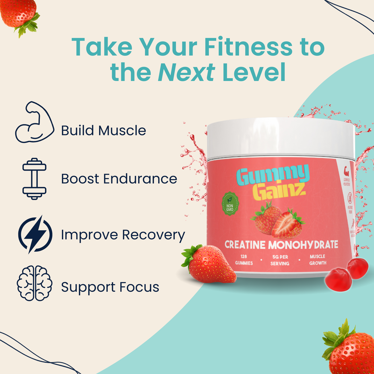 PRE-ORDER Gummy Gainz Strawberry Creatine Gummies