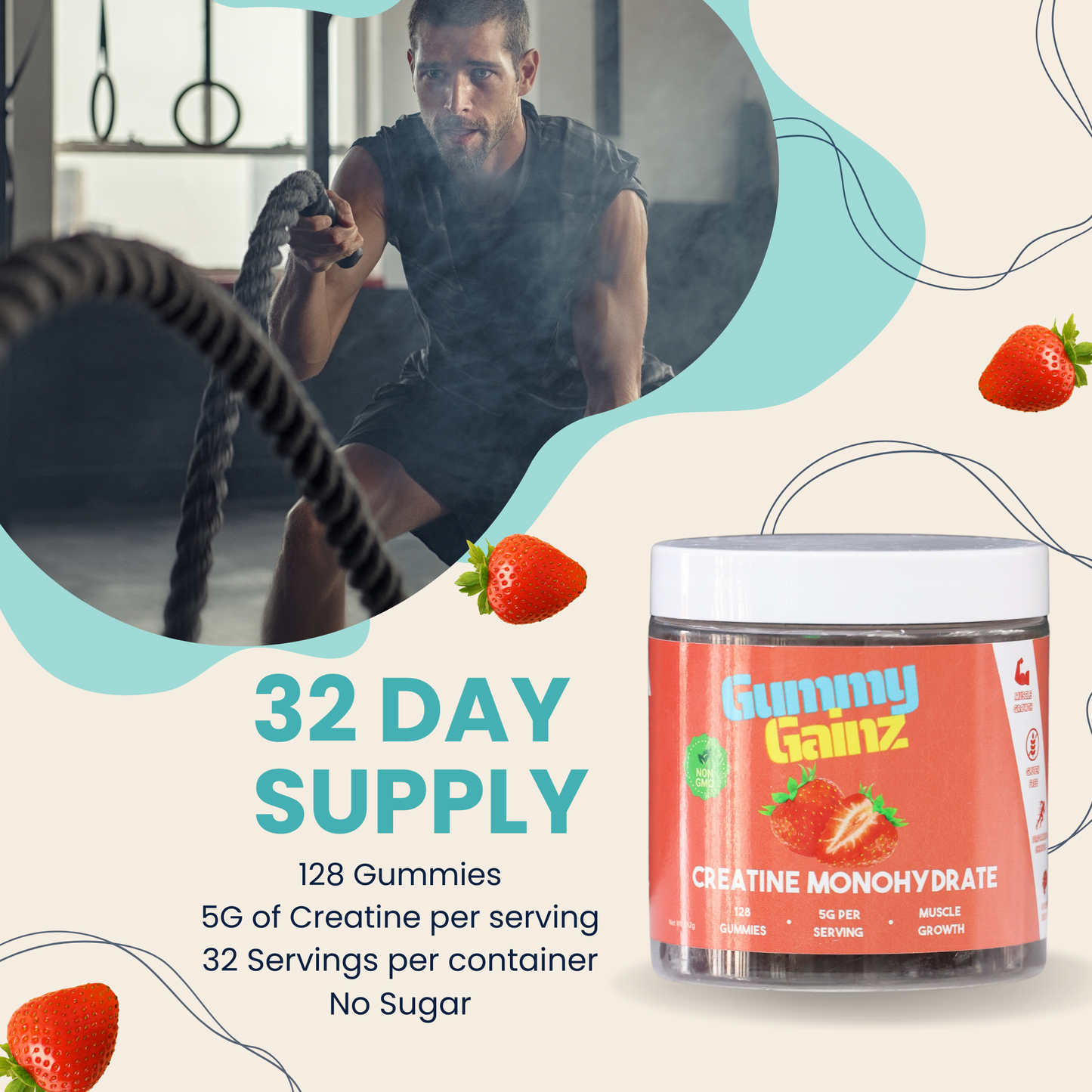 PRE-ORDER Gummy Gainz Strawberry Creatine Gummies